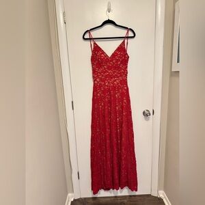 B Darlin Vibrant Red Lace Maxi Dress